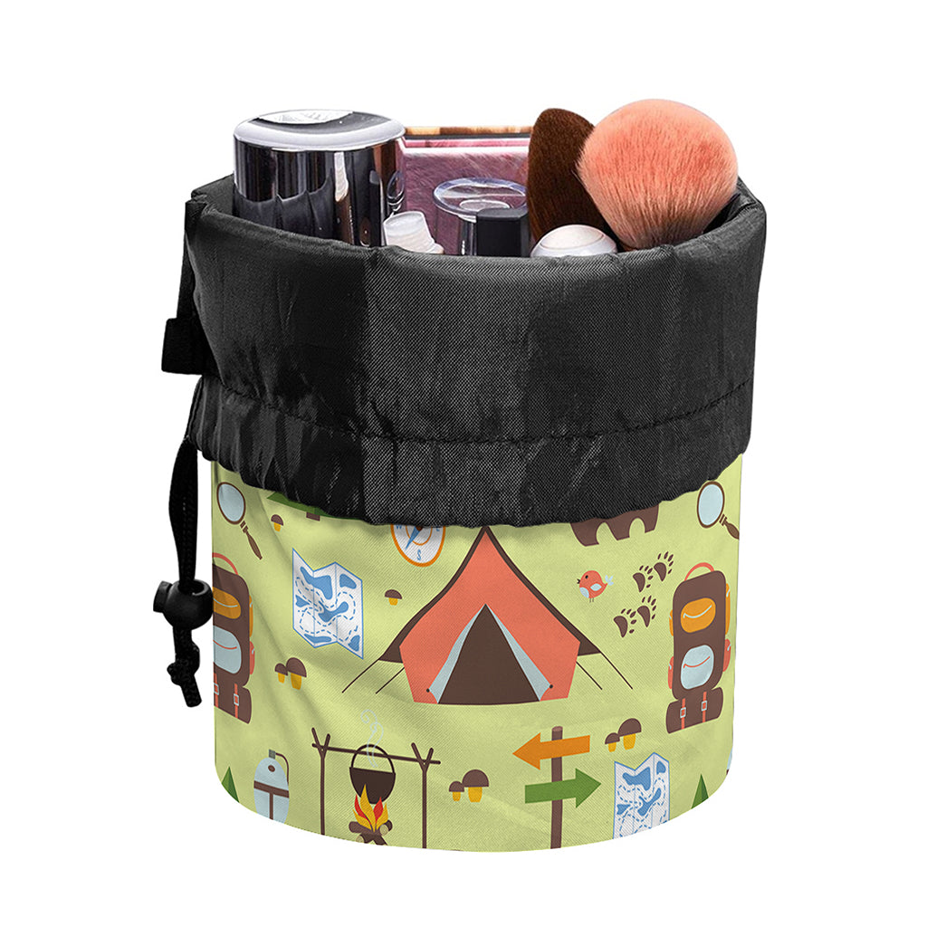 Cute Camping Pattern Print Drawstring Makeup Bag