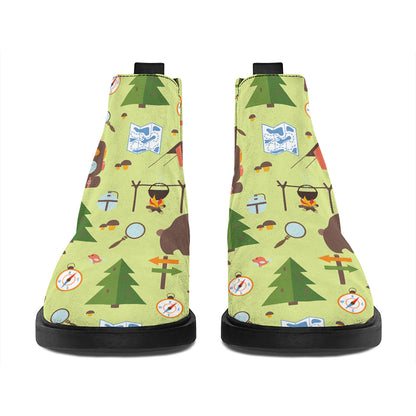 Cute Camping Pattern Print Flat Ankle Boots