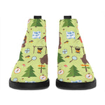 Cute Camping Pattern Print Flat Ankle Boots