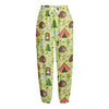 Cute Camping Pattern Print Fleece Lined Knit Pants