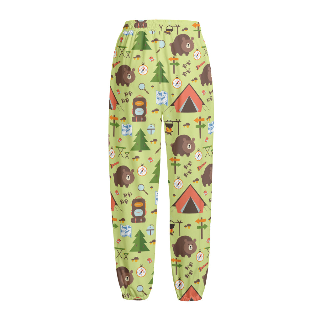 Cute Camping Pattern Print Fleece Lined Knit Pants