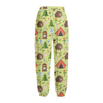 Cute Camping Pattern Print Fleece Lined Knit Pants