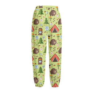 Cute Camping Pattern Print Fleece Lined Knit Pants