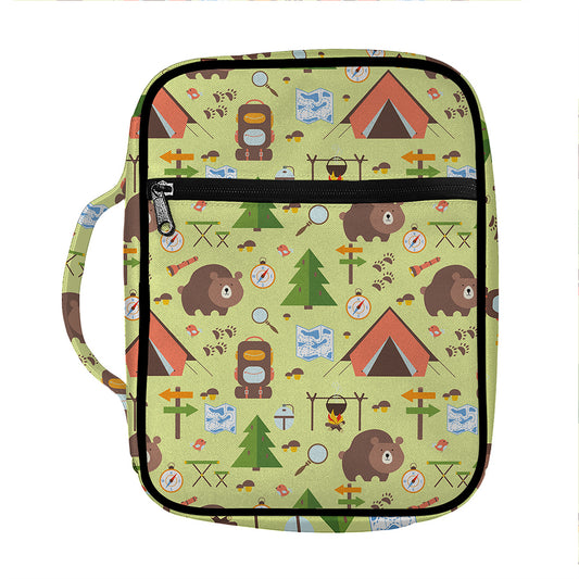Cute Camping Pattern Print Front Pocket Bible Bag