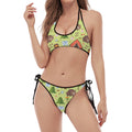 Cute Camping Pattern Print Halter Scoop Tie Side Bikini