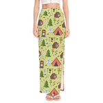 Cute Camping Pattern Print High Slit Maxi Skirt