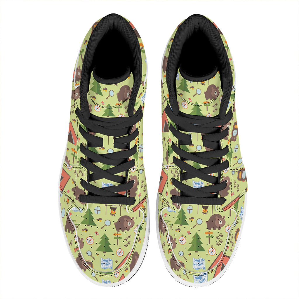 Cute Camping Pattern Print High Top Leather Sneakers