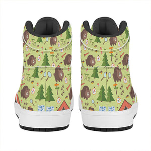 Cute Camping Pattern Print High Top Leather Sneakers