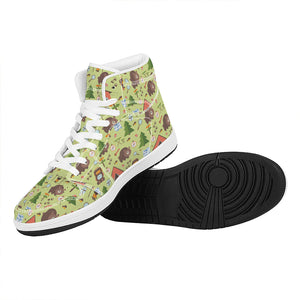 Cute Camping Pattern Print High Top Leather Sneakers