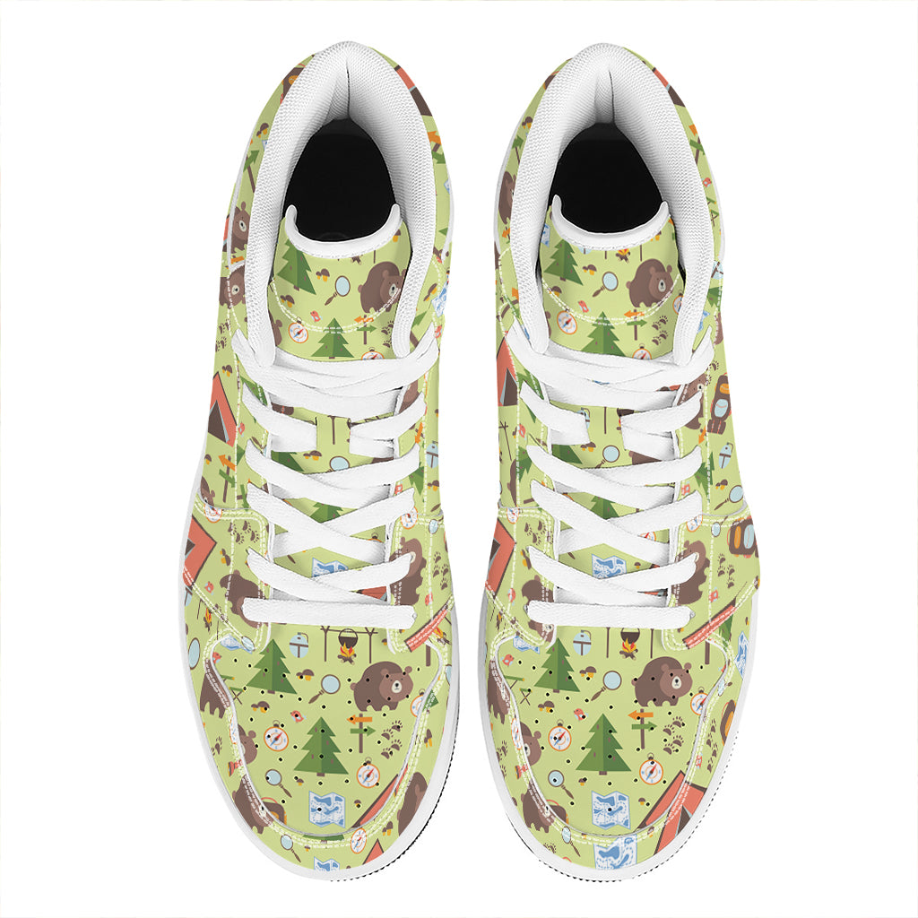 Cute Camping Pattern Print High Top Leather Sneakers