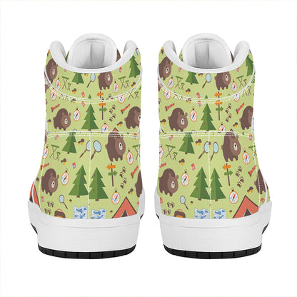 Cute Camping Pattern Print High Top Leather Sneakers