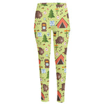 Cute Camping Pattern Print High-Waisted Pocket Leggings