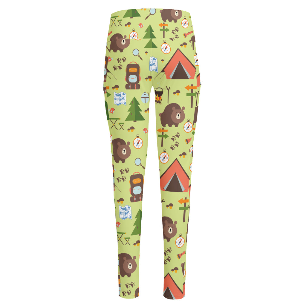 Cute Camping Pattern Print High-Waisted Pocket Leggings