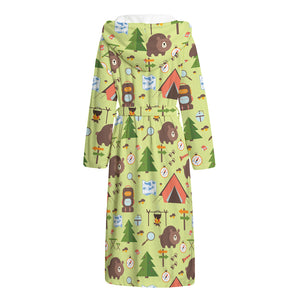 Cute Camping Pattern Print Hooded Bathrobe