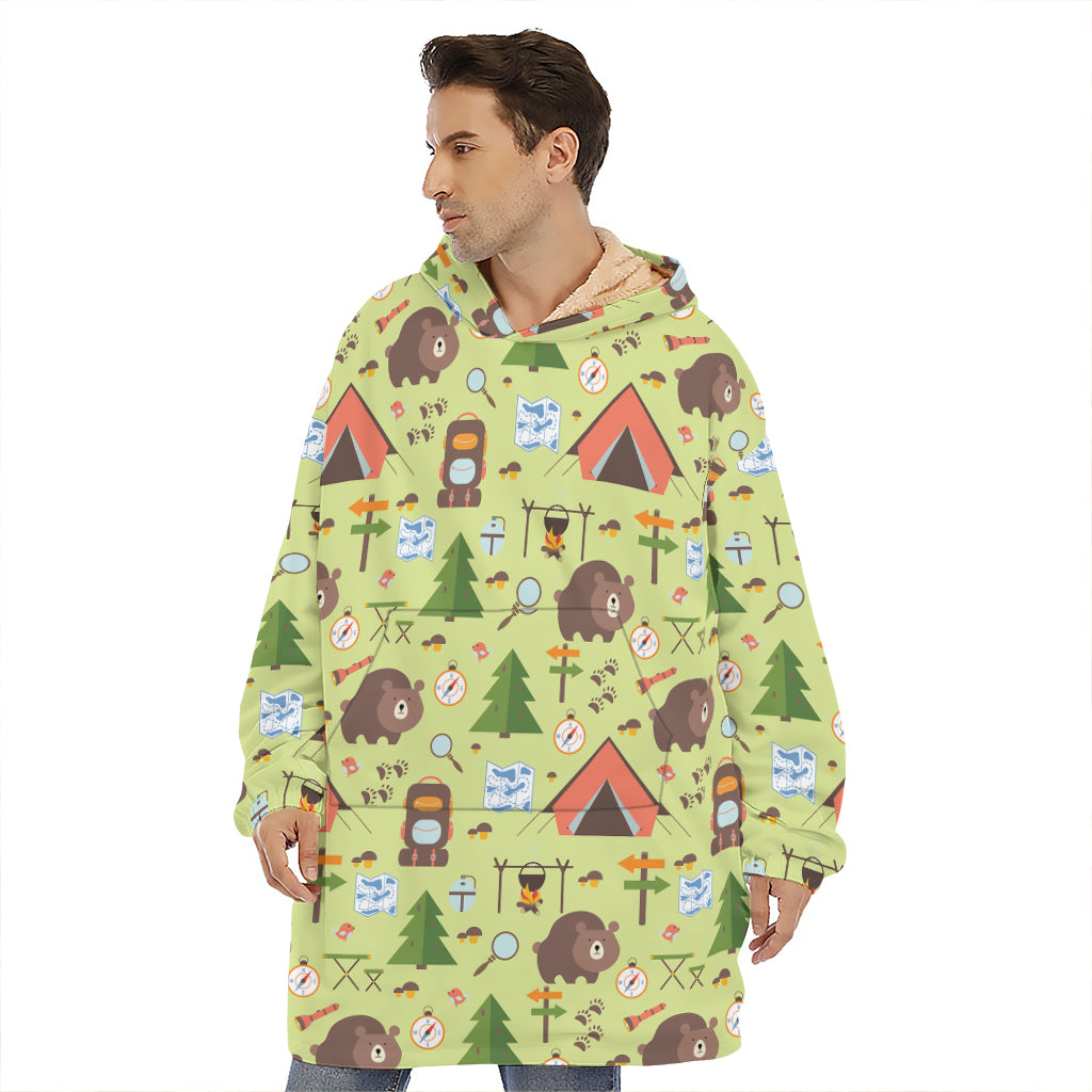 Cute Camping Pattern Print Hoodie Blanket