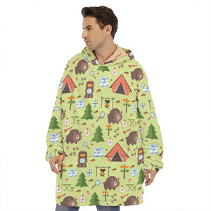 Cute Camping Pattern Print Hoodie Blanket