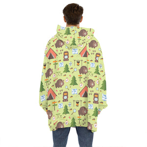 Cute Camping Pattern Print Hoodie Blanket