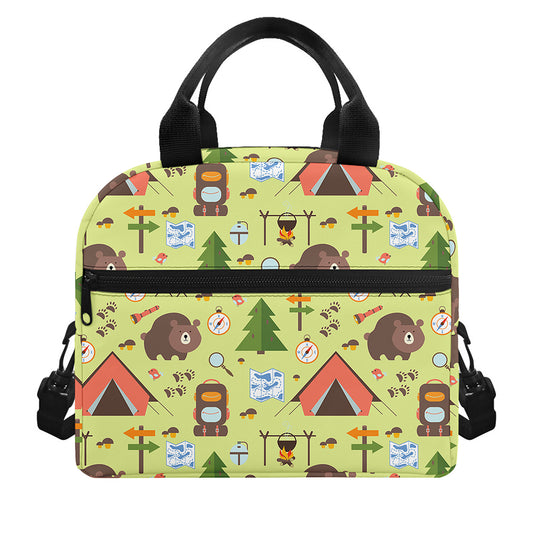 Cute Camping Pattern Print Insulated Lunch Bag
