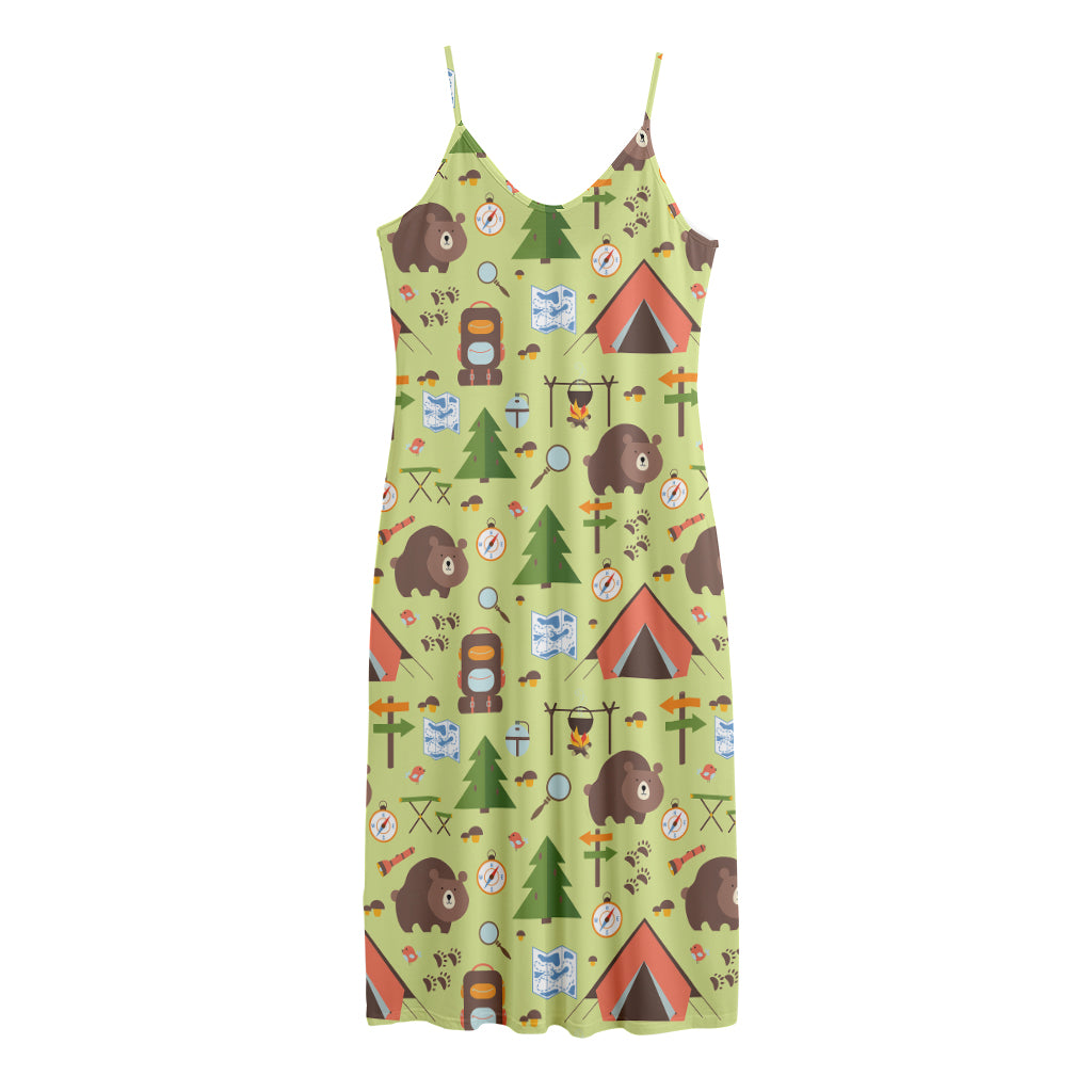 Cute Camping Pattern Print Jersey Midi Cami Dress