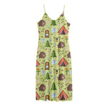 Cute Camping Pattern Print Jersey Midi Cami Dress