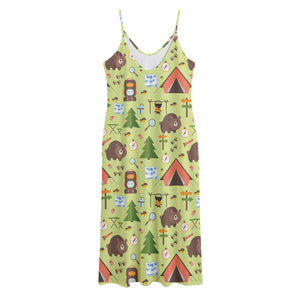 Cute Camping Pattern Print Jersey Midi Cami Dress