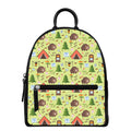 Cute Camping Pattern Print Leather Backpack