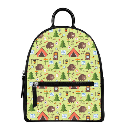 Cute Camping Pattern Print Leather Backpack