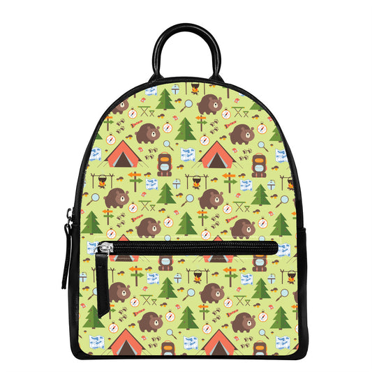 Cute Camping Pattern Print Leather Backpack
