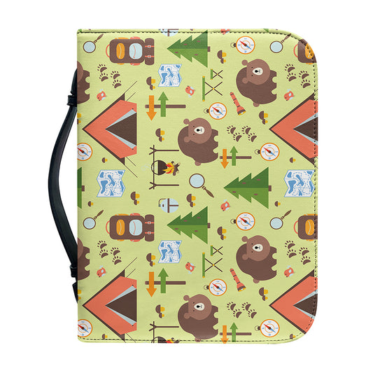 Cute Camping Pattern Print Leather Bible Cover