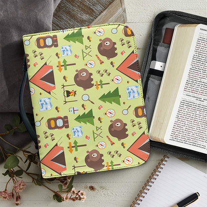 Cute Camping Pattern Print Leather Bible Cover