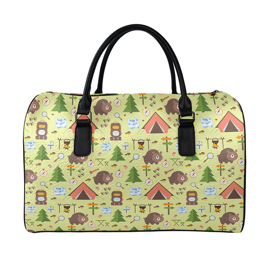 Cute Camping Pattern Print Leather Duffle Bag