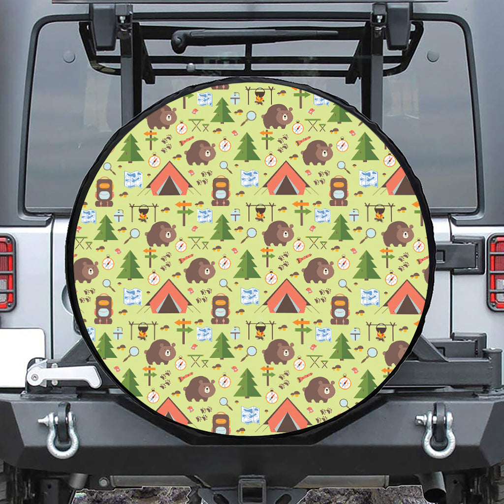 Cute Camping Pattern Print Leather Spare Tire Cover