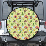 Cute Camping Pattern Print Leather Spare Tire Cover
