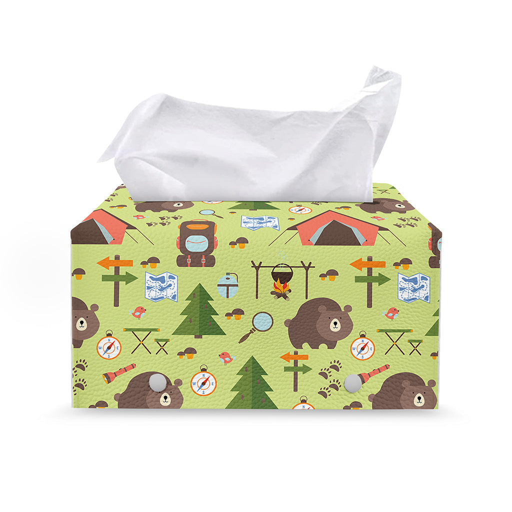 Cute Camping Pattern Print Leather Tissue Box Cover
