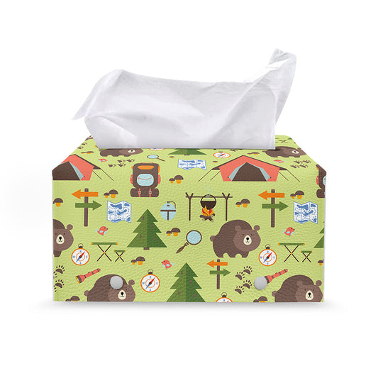 Cute Camping Pattern Print Leather Tissue Box Cover