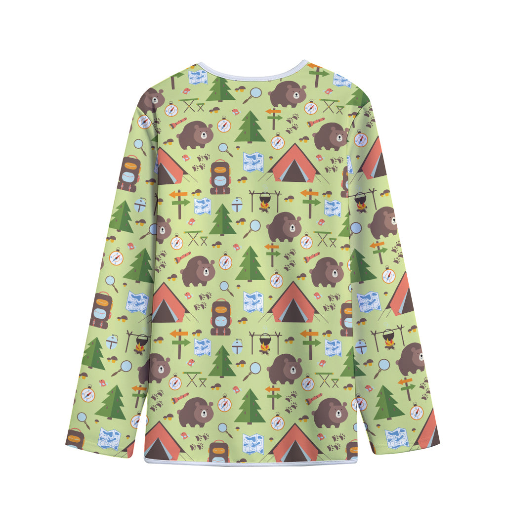 Cute Camping Pattern Print Long Sleeve Short Coat