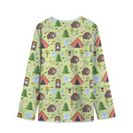 Cute Camping Pattern Print Long Sleeve Short Coat