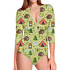 Cute Camping Pattern Print Long Sleeve Swimsuit