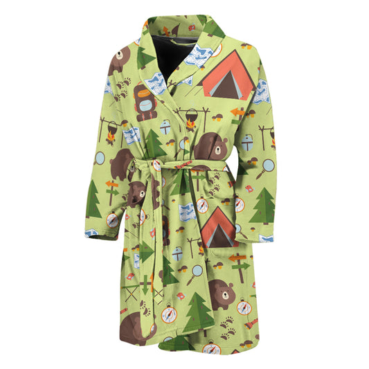 Cute Camping Pattern Print Men's Bathrobe