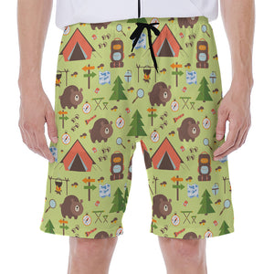 Cute Camping Pattern Print Men's Beach Shorts