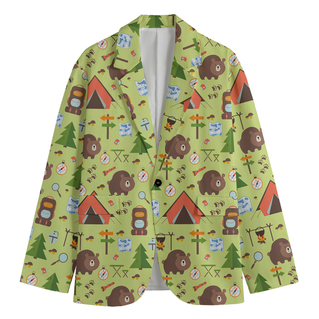 Cute Camping Pattern Print Men's Blazer