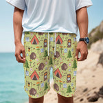 Cute Camping Pattern Print Men's Cargo Shorts