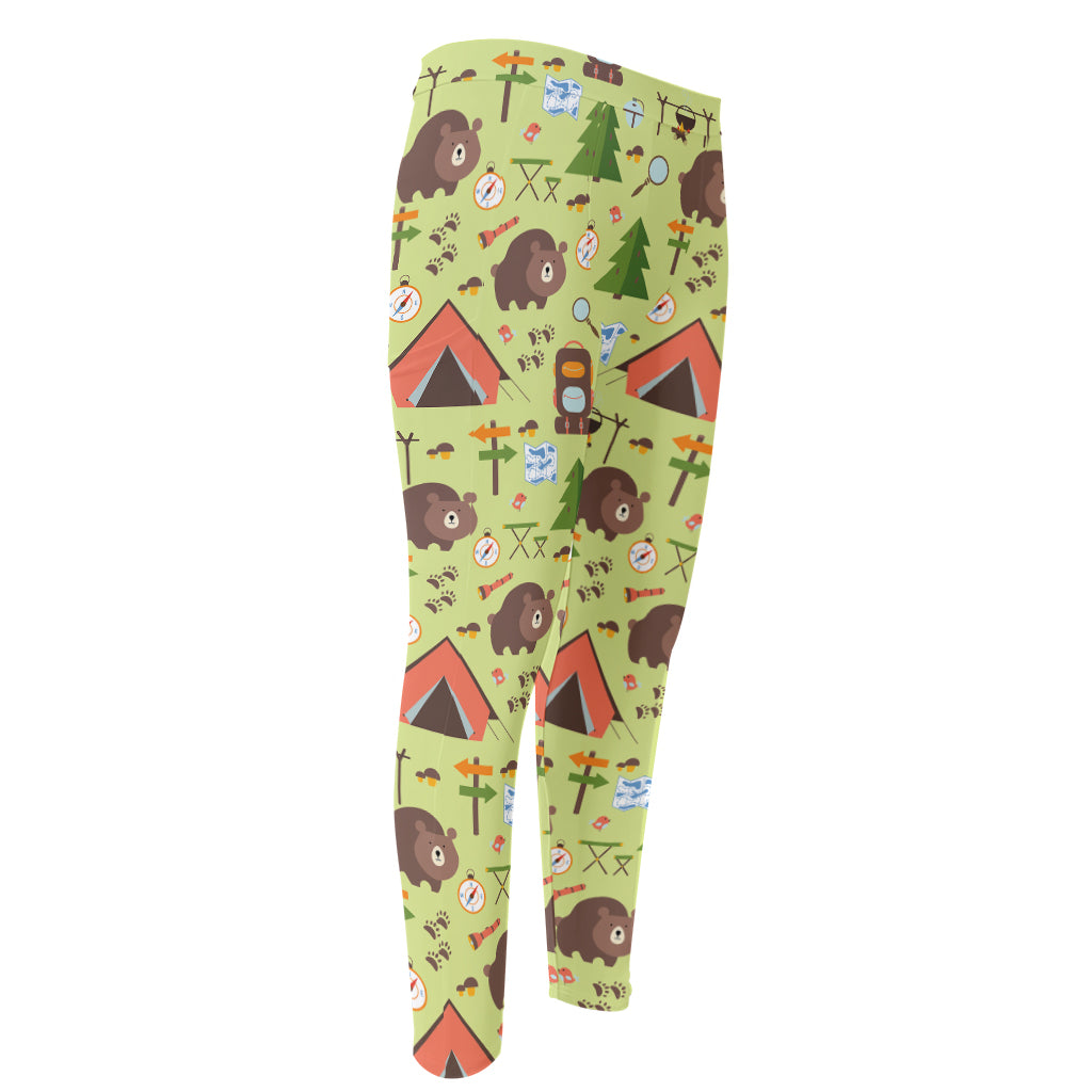 Cute Camping Pattern Print Men's Compression Pants