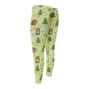 Cute Camping Pattern Print Men's Compression Pants