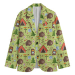 Cute Camping Pattern Print Men's Cotton Blazer