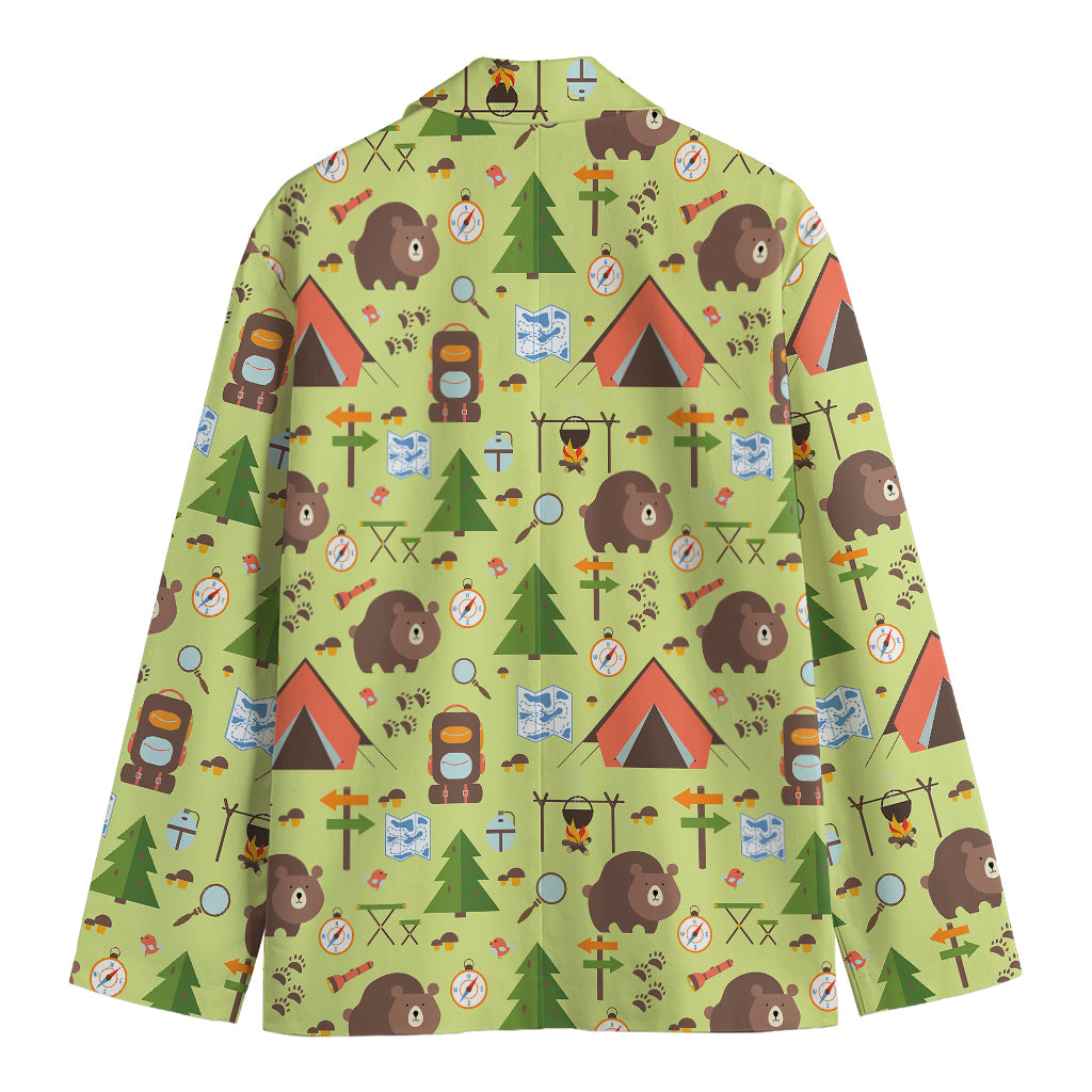 Cute Camping Pattern Print Men's Cotton Blazer