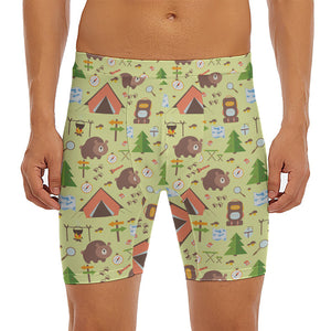 Cute Camping Pattern Print Men's Long Boxer Briefs