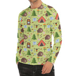 Cute Camping Pattern Print Men's Long Sleeve Rash Guard