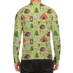 Cute Camping Pattern Print Men's Long Sleeve Rash Guard