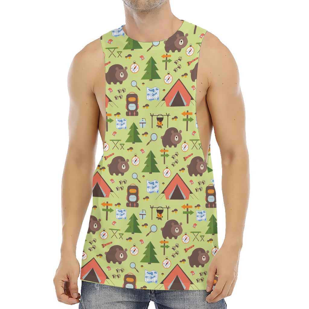 Cute Camping Pattern Print Men's Muscle Tank Top